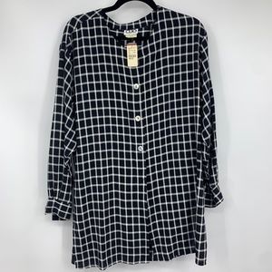 Vintage Clio womens O/S  blouse tunic top plaid side‎ slit lagenlook Dead Stock